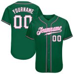 Custom Name and Number Authentic Baseball Jersey in Kelly Green with White-Pink Details Personalized Kelly Green White-Pink