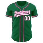 Personalized Authentic Baseball Jersey in Kelly Green with White and Pink Accents Personalized Kelly Green White-Pink Authentic