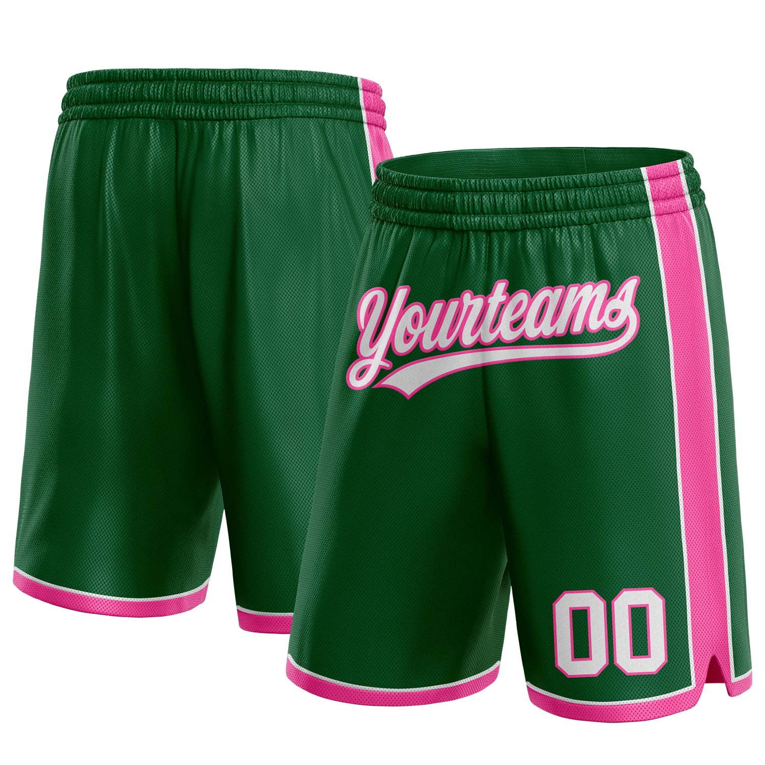 Custom Name and Number Authentic Basketball Shorts in Kelly Green with White and Pink - Personalized Team Gear Personalized