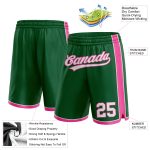 Custom Name and Number Authentic Basketball Shorts in Kelly Green with White and Pink - Personalized Team Gear Personalized