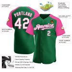 Custom Name and Number Baseball Jersey - Personalized Raglan Sleeves in Kelly Green, White, and Pink Personalized Kelly Green