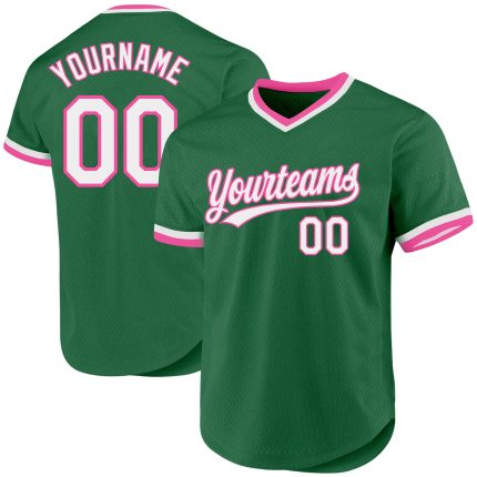 Personalized Custom Name Number Baseball Jersey - Kelly Green White Pink Authentic Throwback Design Personalized Kelly Green