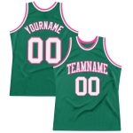 Custom Team Name Number Authentic Basketball Jersey in Kelly Green White-Pink - Personalized Throwback Style Personalized