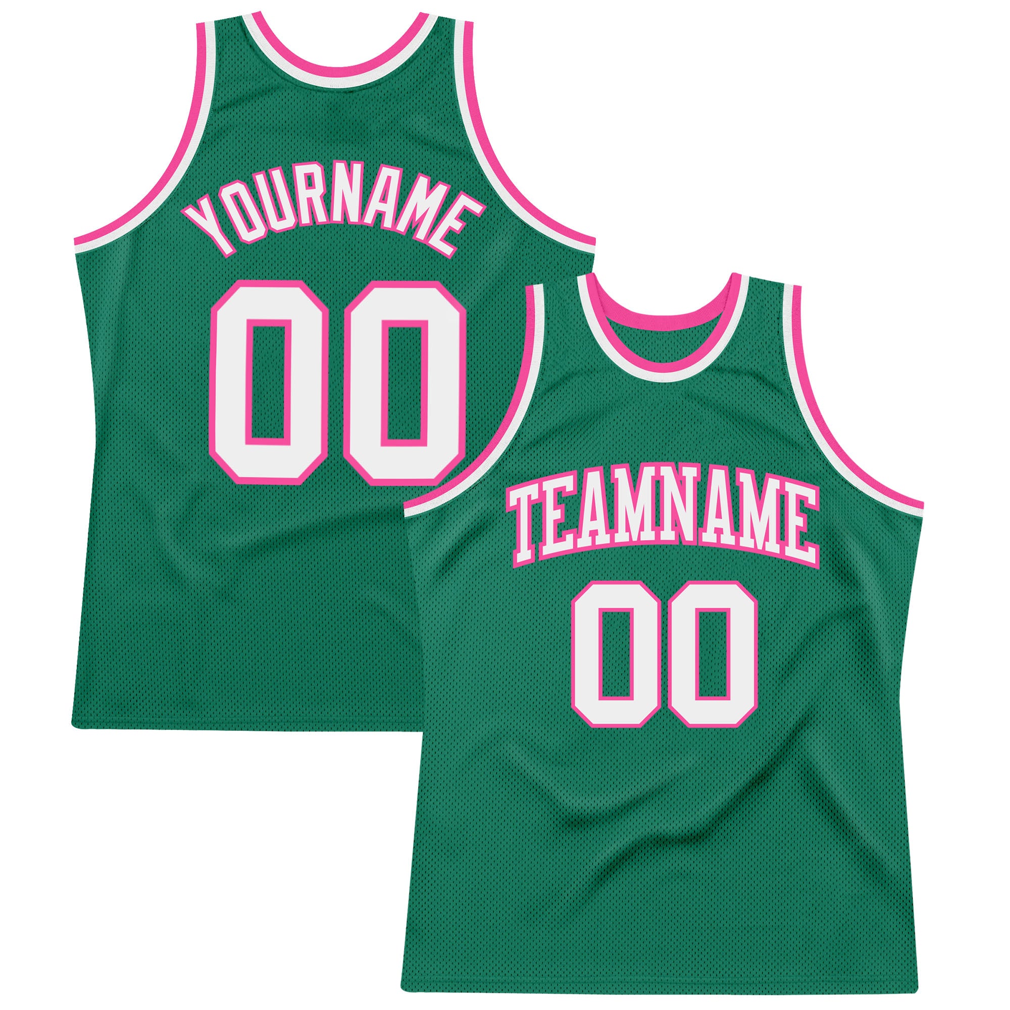 Custom Team Name Number Authentic Basketball Jersey in Kelly Green White-Pink - Personalized Throwback Style Personalized