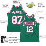 Custom Team Name Number Authentic Basketball Jersey in Kelly Green White-Pink - Personalized Throwback Style Personalized