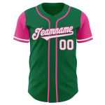 Custom Name and Number Two Tone Baseball Jersey - Kelly Green, White, Pink - Authentic Team Apparel Personalized Kelly Green