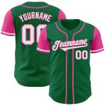 Custom Name and Number Two Tone Baseball Jersey - Kelly Green, White, Pink - Authentic Team Apparel Personalized Kelly Green
