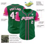Custom Name and Number Two Tone Baseball Jersey - Kelly Green, White, Pink - Authentic Team Apparel Personalized Kelly Green