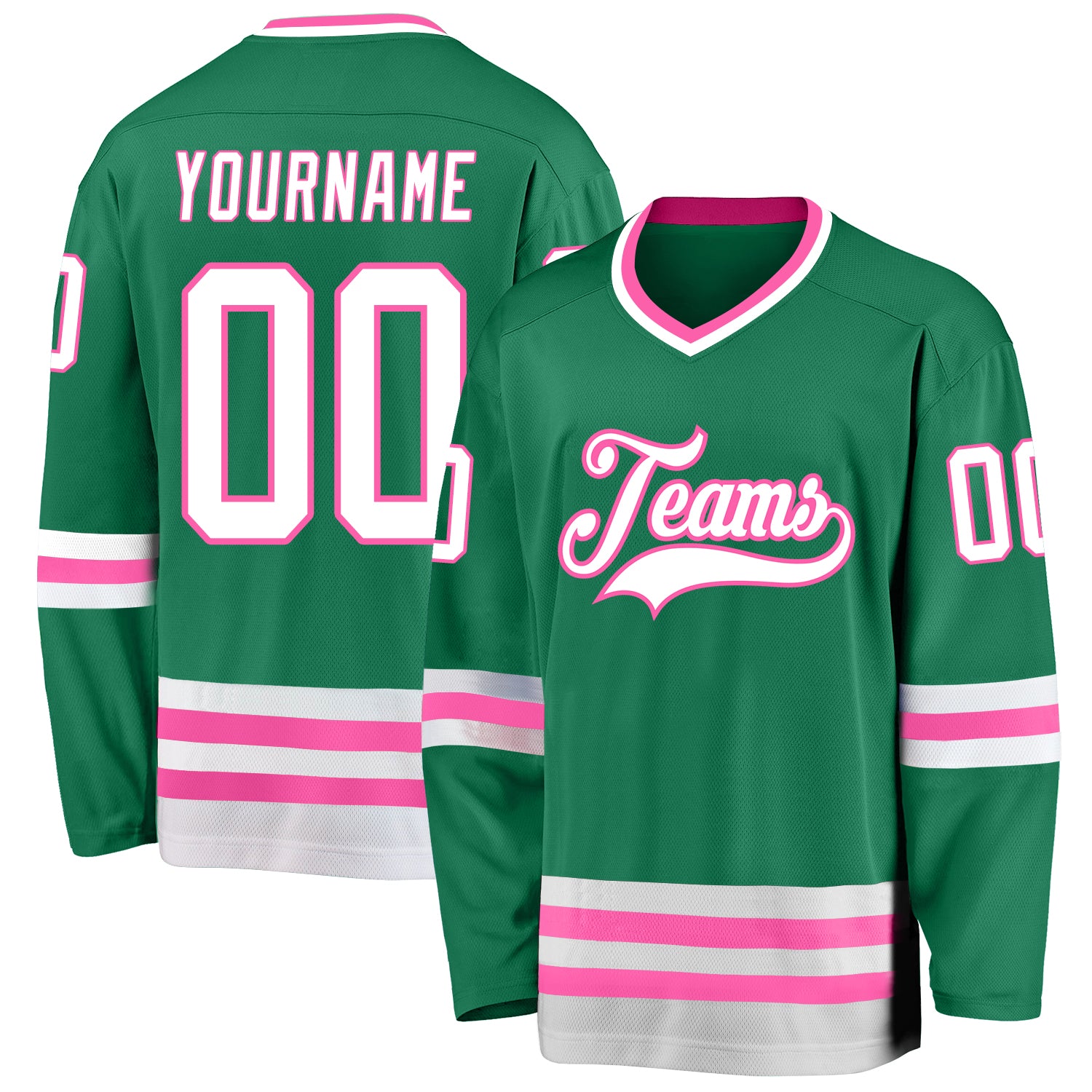 Custom Personalized Hockey Jersey with Name & Number - Kelly Green, White, Pink Personalized Kelly Green White-Pink Hockey