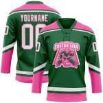 Custom Name Number Hockey Jersey - Personalized Kelly Green White Pink Lace Neck Team Apparel Personalized Kelly Green White-Pink
