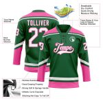 Custom Name Number Hockey Jersey - Personalized Kelly Green White Pink Lace Neck Team Apparel Personalized Kelly Green White-Pink