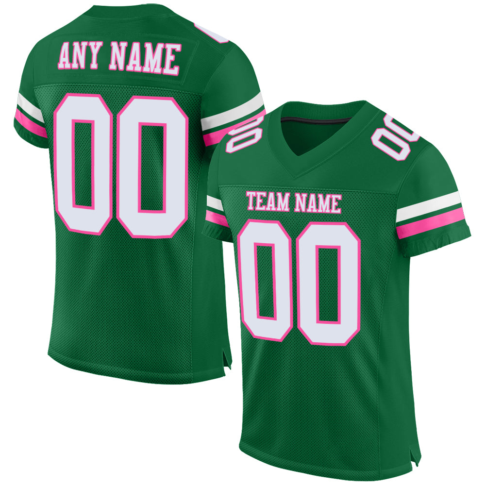 Personalized Green White and Pink Mesh Authentic Football Jersey - Custom Team Gear Personalized Kelly Green White-Pink Mesh
