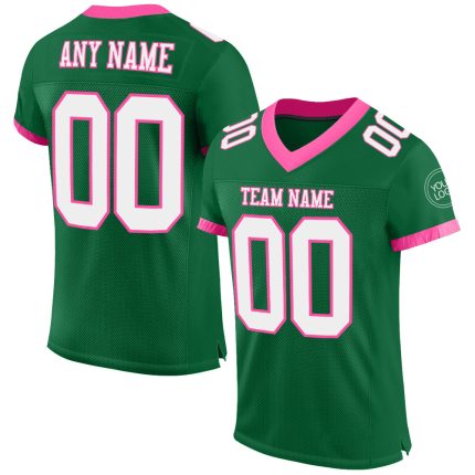 Custom Name & Number Personalized Football Jersey - Kelly Green White-Pink Mesh Authentic Design Personalized Kelly Green