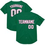 Personalized Throwback Baseball Jersey in Kelly Green with White and Pink Mesh Design Personalized Kelly Green White-Pink