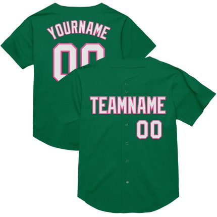 Personalized Throwback Baseball Jersey in Kelly Green with White and Pink Mesh Design Personalized Kelly Green White-Pink