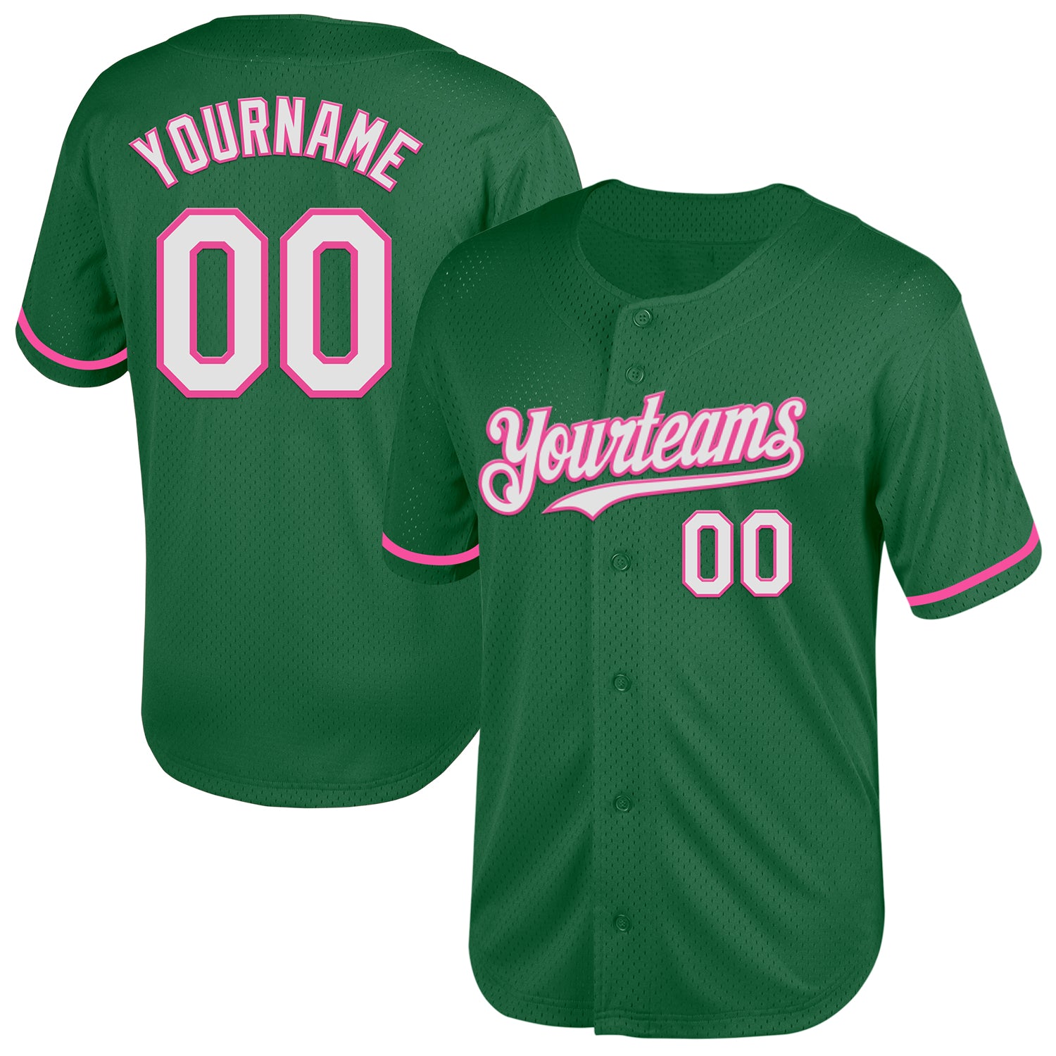 Custom Team Name Number Mesh Baseball Jersey Kelly Green White-Pink Authentic Throwback Personalized Kelly Green White-Pink