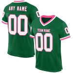Custom Personalized Kelly Green Football Jersey with White-Pink Mesh, Authentic Team Design, Custom Name and Number Personalized