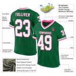 Custom Personalized Kelly Green Football Jersey with White-Pink Mesh, Authentic Team Design, Custom Name and Number Personalized