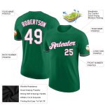 Custom Team Name and Number Performance T-Shirt in Kelly Green, White-Pink Colors - Personalized Tee Personalized Kelly Green