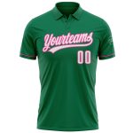 Custom Name & Number Performance Golf Polo Shirt in Kelly Green, White & Pink for Team Use Personalized Kelly Green White-Pink
