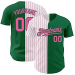 Custom Name Number Personalized Kelly Green White Pink Pinstripe Baseball Jersey - Authentic Split Fashion Team Apparel Personalized