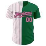 Custom Name Number Personalized Kelly Green White Pink Pinstripe Baseball Jersey - Authentic Split Fashion Team Apparel Personalized