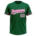 Custom Name and Number Softball Jersey for Team, Personalized Kelly Green White-Pink Unisex Two-Button Design Personalized