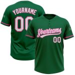 Custom Name and Number Softball Jersey for Team, Personalized Kelly Green White-Pink Unisex Two-Button Design Personalized