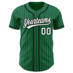 Personalized Black Authentic Baseball Jersey with Kelly Green White Pinstripe Design Personalized Kelly Green White Pinstripe