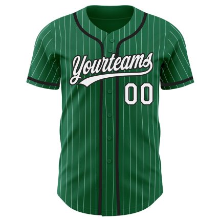 Personalized Black Authentic Baseball Jersey with Kelly Green White Pinstripe Design Personalized Kelly Green White Pinstripe