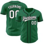 Personalized Black Authentic Baseball Jersey with Kelly Green White Pinstripe Design Personalized Kelly Green White Pinstripe