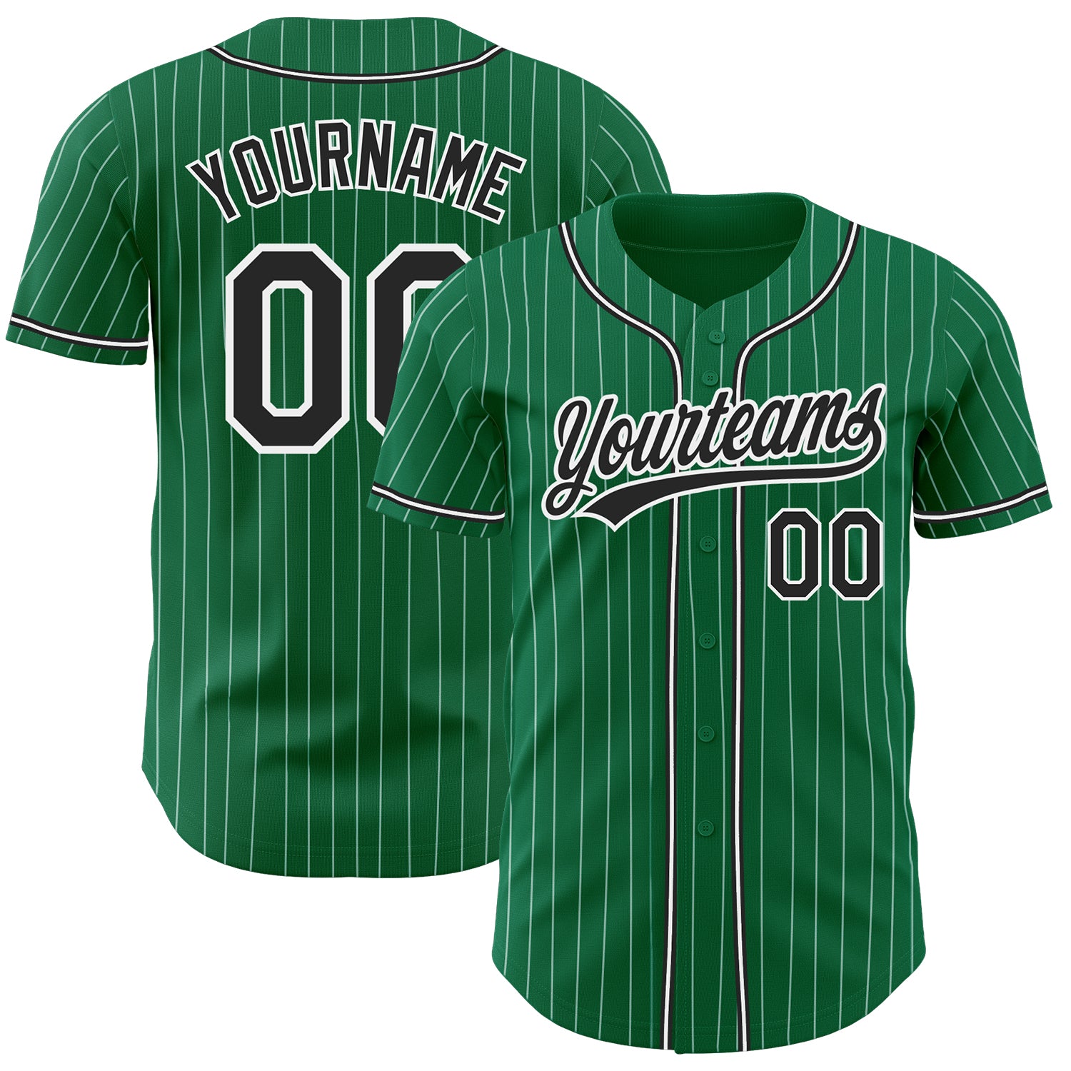 Custom Personalized Baseball Jersey Kelly Green White Pinstripe Black - Authentic Team Jersey with Name and Number Personalized