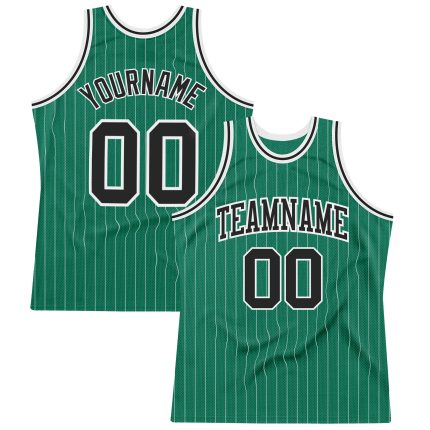 Custom Authentic Basketball Jersey with Personalized Name and Number - Kelly Green and White Pinstripe Design Personalized