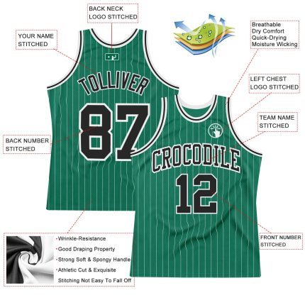 Custom Authentic Basketball Jersey with Personalized Name and Number - Kelly Green and White Pinstripe Design Personalized