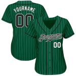Custom Black White Baseball Jersey with Personalized Name and Number - Kelly Green White Pinstripe Authentic Style Personalized