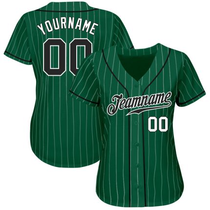 Custom Black White Baseball Jersey with Personalized Name and Number - Kelly Green White Pinstripe Authentic Style Personalized