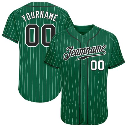 Custom Black White Baseball Jersey with Personalized Name and Number - Kelly Green White Pinstripe Authentic Style Personalized