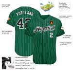 Custom Black White Baseball Jersey with Personalized Name and Number - Kelly Green White Pinstripe Authentic Style Personalized