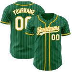 Custom Name and Number Kelly Green White Pinstripe Gold Baseball Jersey - Authentic Team Jersey Personalized Kelly Green