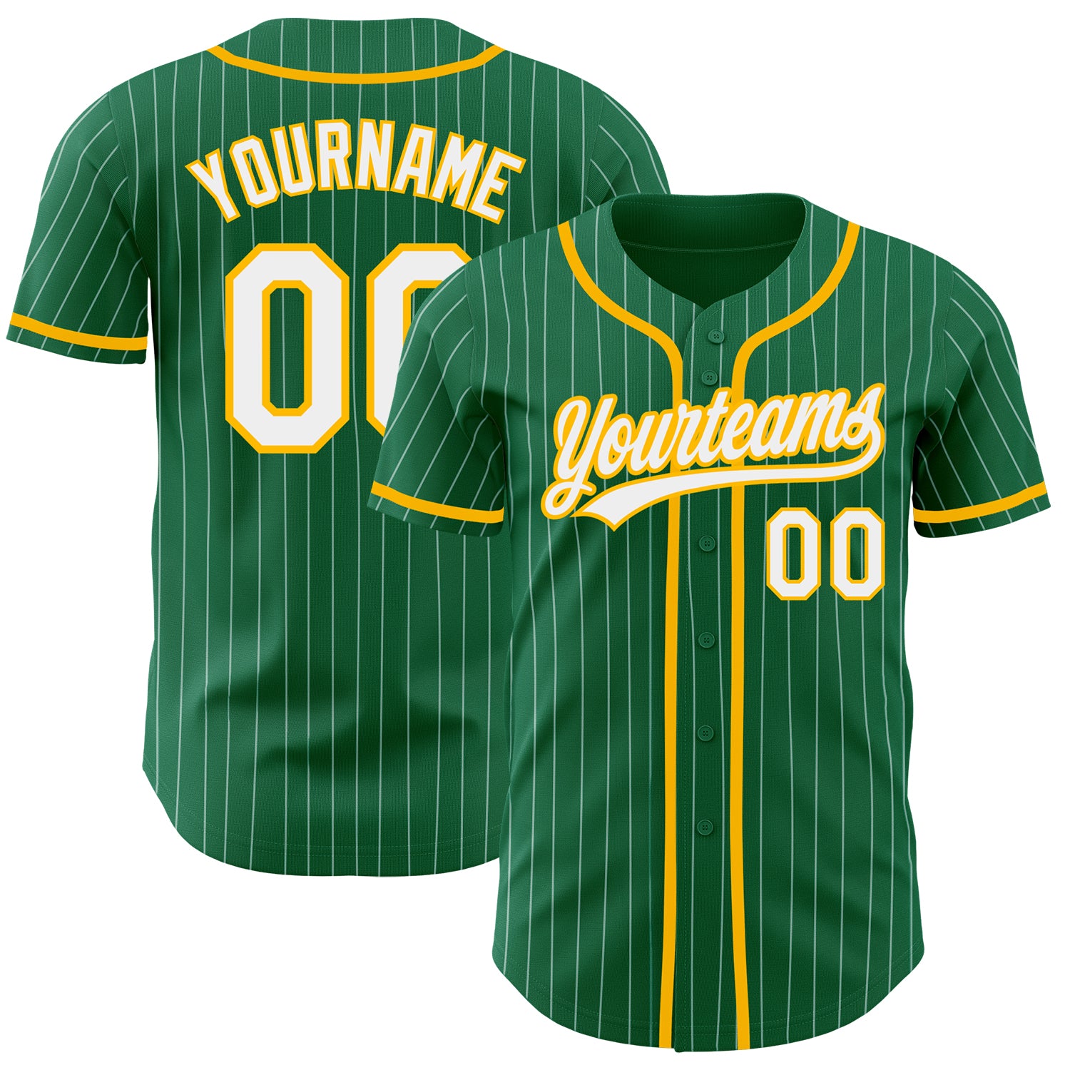 Custom Name and Number Kelly Green White Pinstripe Gold Baseball Jersey - Authentic Team Jersey Personalized Kelly Green