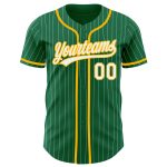 Custom Name and Number Kelly Green White Pinstripe Gold Baseball Jersey - Authentic Team Jersey Personalized Kelly Green