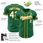 Custom Name and Number Kelly Green White Pinstripe Gold Baseball Jersey - Authentic Team Jersey Personalized Kelly Green