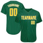 Custom Name and Number Authentic Baseball Jersey - Kelly Green White Pinstripe Gold-White Personalized Kelly Green White