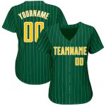 Custom Name and Number Authentic Baseball Jersey - Kelly Green White Pinstripe Gold-White Personalized Kelly Green White