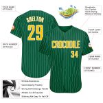 Custom Name and Number Authentic Baseball Jersey - Kelly Green White Pinstripe Gold-White Personalized Kelly Green White