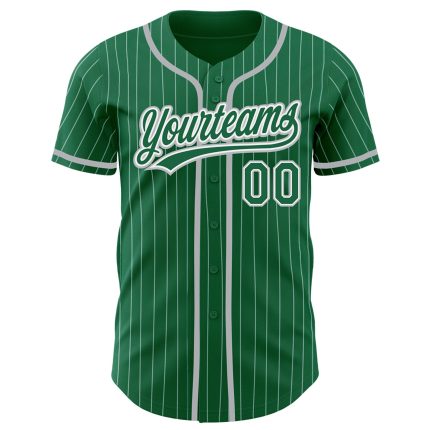 Personalized Kelly Green & White Pinstripe Gray Baseball Jersey - Authentic Team Apparel Personalized Kelly Green White Pinstripe