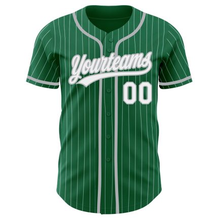 Custom Name and Number Kelly Green and White Pinstripe Baseball Jersey - Authentic Team Jersey Personalized Kelly Green White