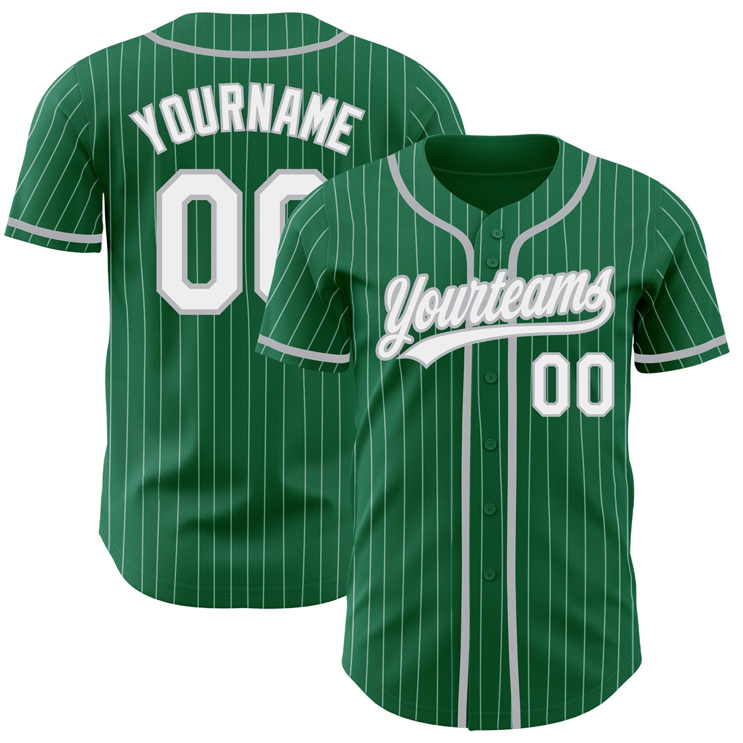 Custom Name and Number Kelly Green and White Pinstripe Baseball Jersey - Authentic Team Jersey Personalized Kelly Green White