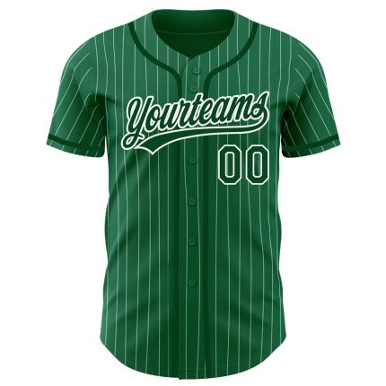 Customizable Kelly Green and White Pinstripe Authentic Baseball Jersey with Name and Number - Team Apparel Personalized Kelly