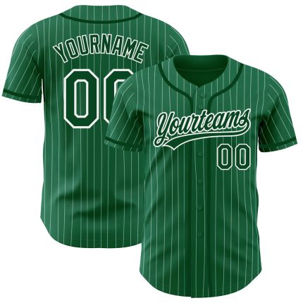 Customizable Kelly Green and White Pinstripe Authentic Baseball Jersey with Name and Number - Team Apparel Personalized Kelly